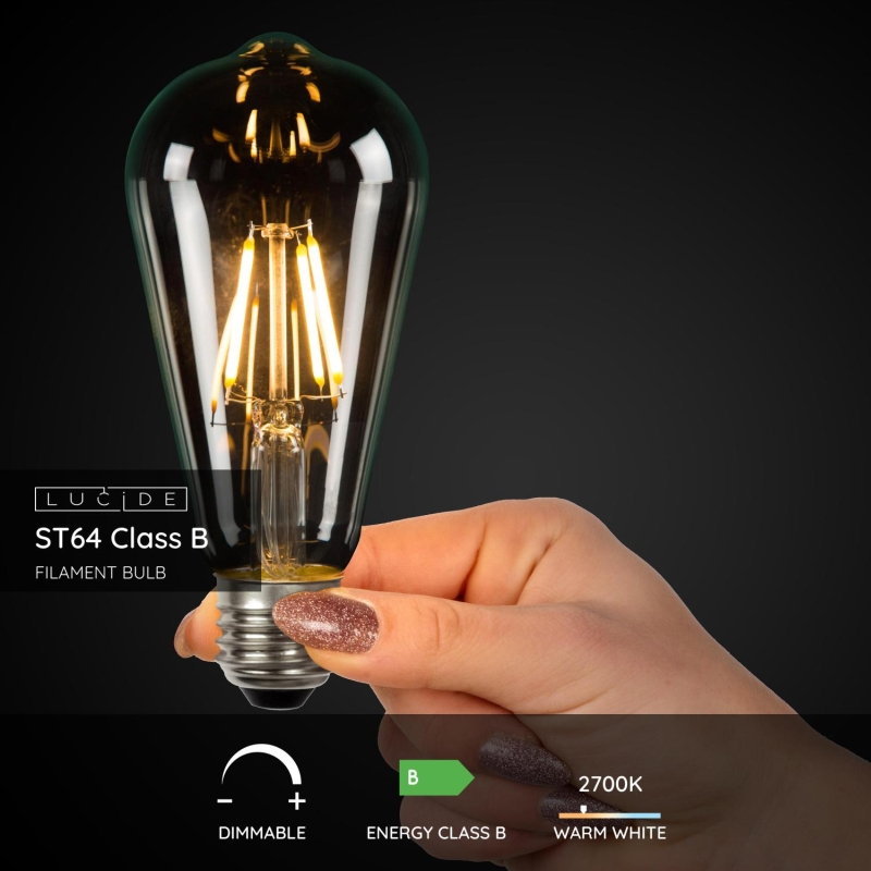Lucide ST64 Trieda B - Vláknová žiarovka - Ø 6,4 cm - LED Rozm. - E27 - 1x7W 2700K - Transparent
